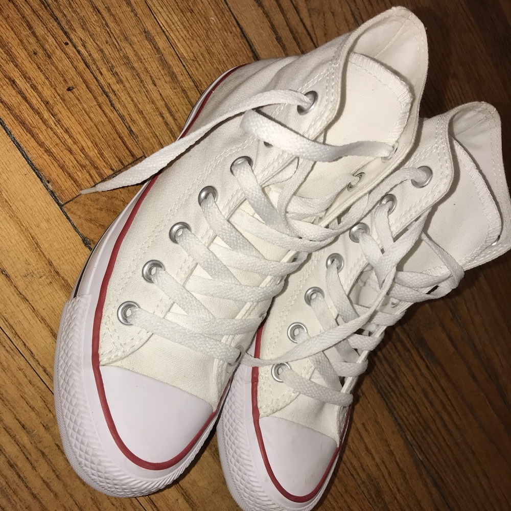 All white high top converse